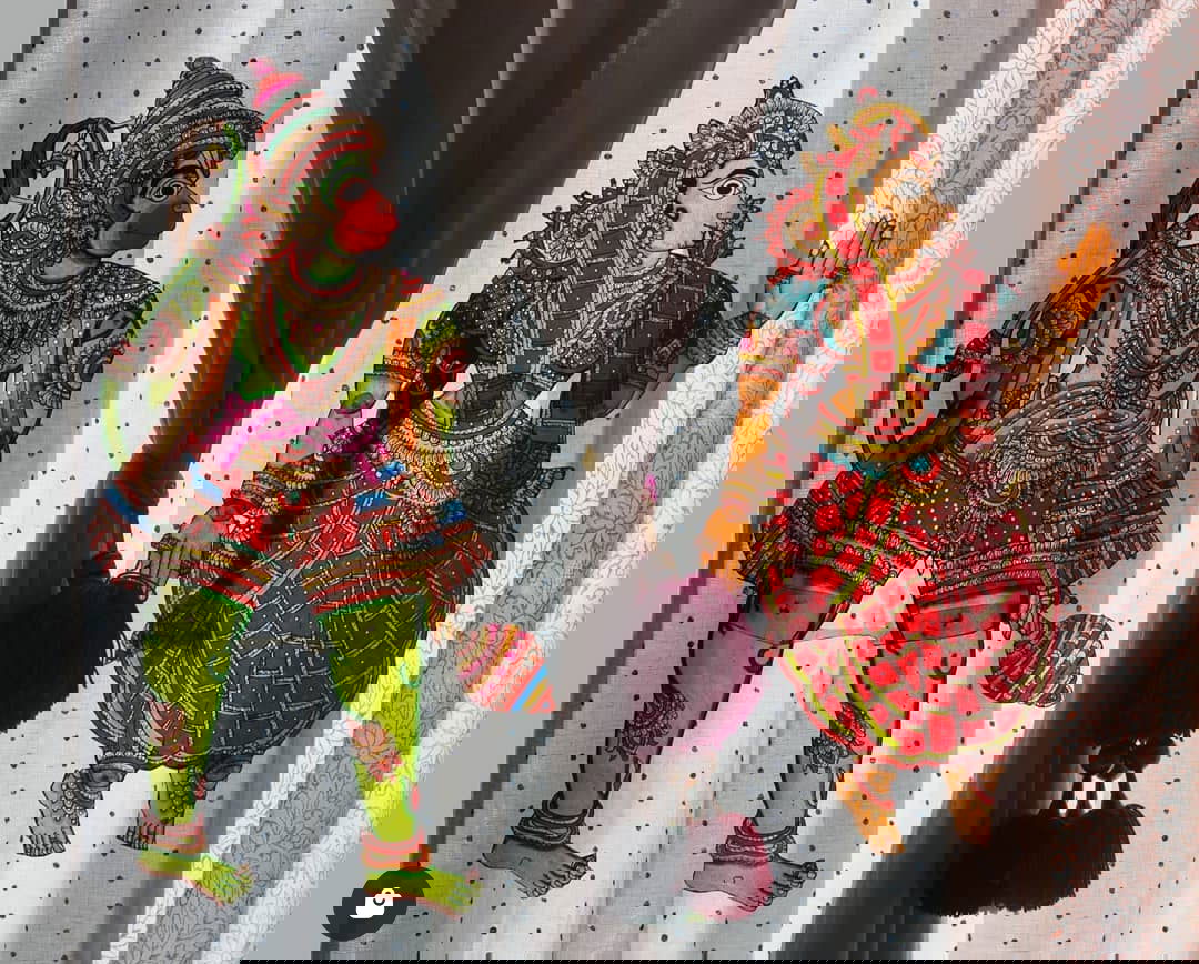 Handcrafted Seetha and Hanuman Leather Puppet 15 inches - ArtyCraftz.com