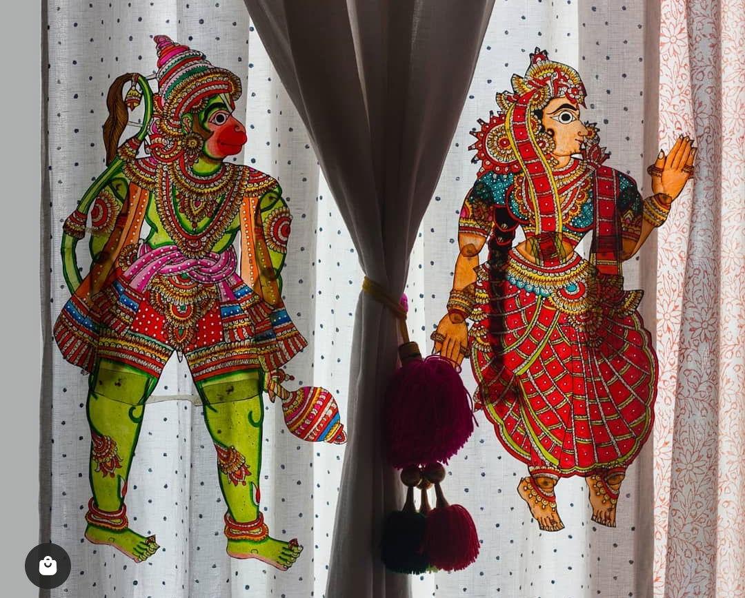 Handcrafted Seetha and Hanuman Leather Puppet 15 inches - ArtyCraftz.com
