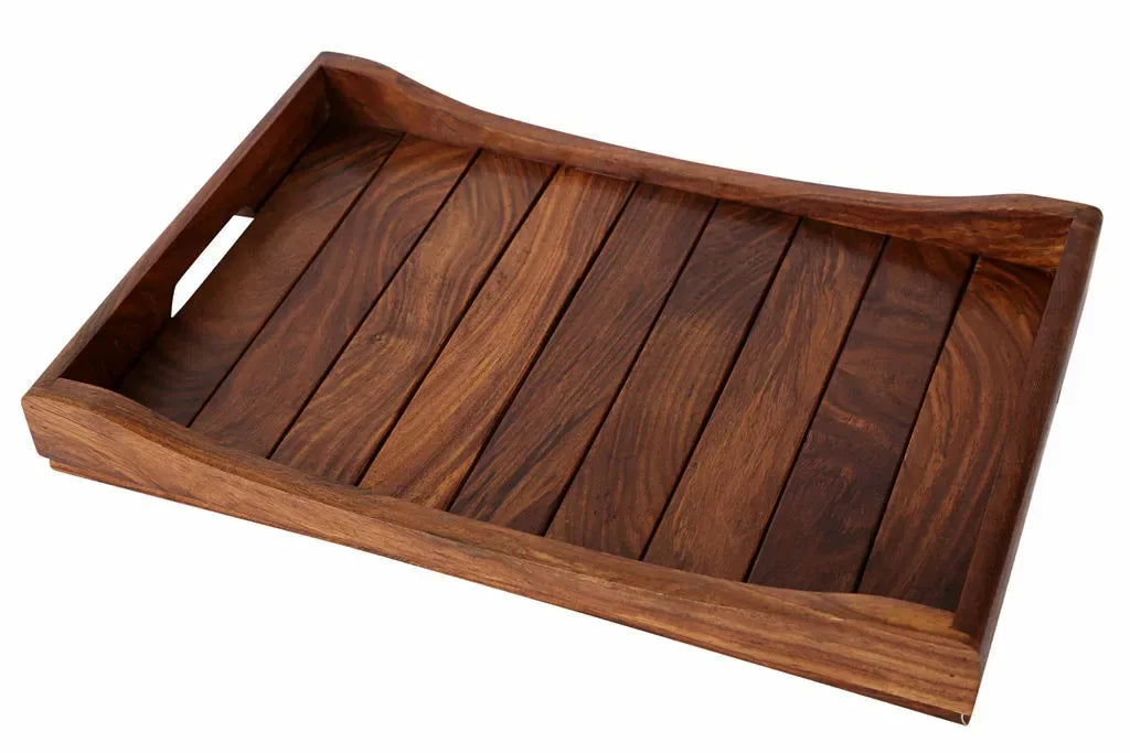 Handcrafted Serving Tray In Sheesham Wood (14 x 10 Inch) Dinnerware - ArtyCraftz.com