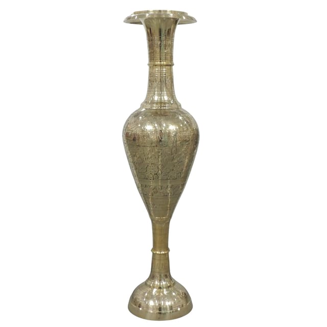 Handcrafted Tall Engraved Brass Floor Vase 34 Inches-ArtyCraftz.com