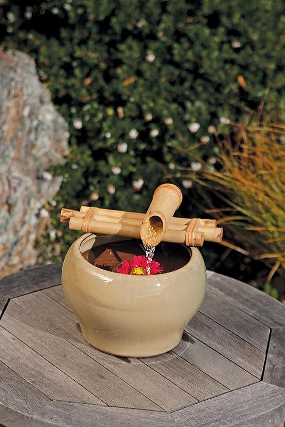 Handcrafted Three Arm Style, Indoor or Outdoor Fountain, Natural, Split Resistant Bamboo