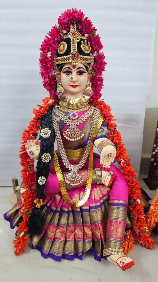 Handcrafted Varalakshmi Fabric Doll with German Silver Face-ArtyCraftz.com