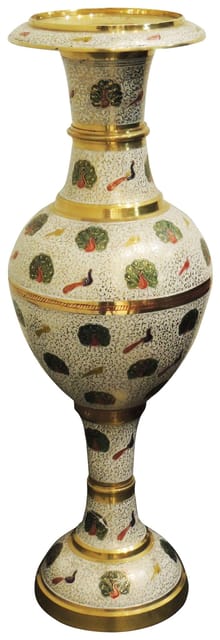 Handcrafted White Floral Brass Floor Vase - ArtyCraftz.com
