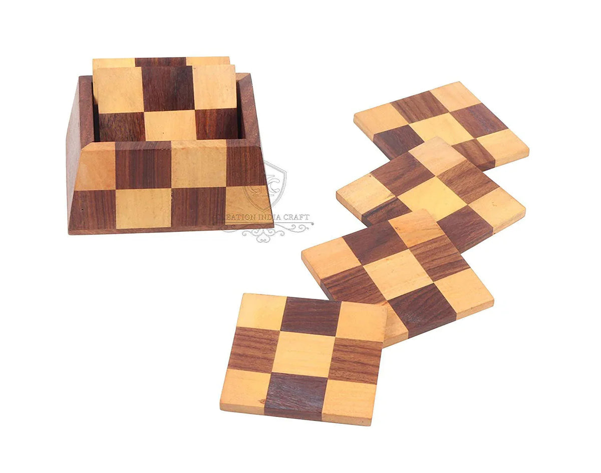 Handcrafted Wooden Coasters for Cup with Stand for Kitchen Accessories - ArtyCraftz.com