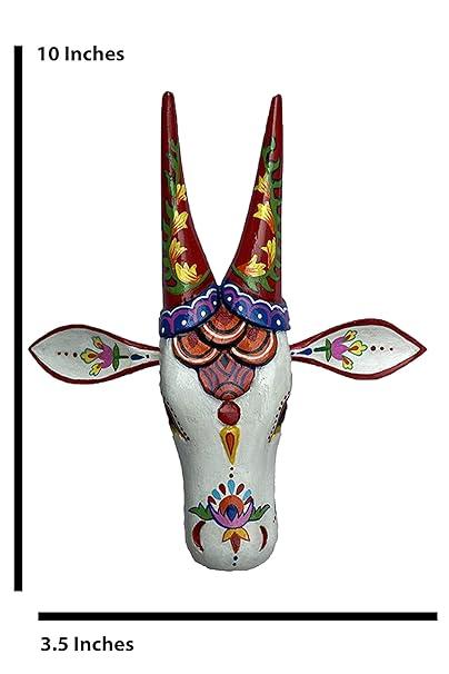Handcrafted Wooden Hand Painted cow head for Wall Decor