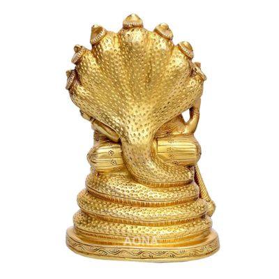Handcrafted brass Vishnu Lakshmi idol seated together on Sheshnag serpent throne, 21 cm solid brass statue -ArtyCraftz