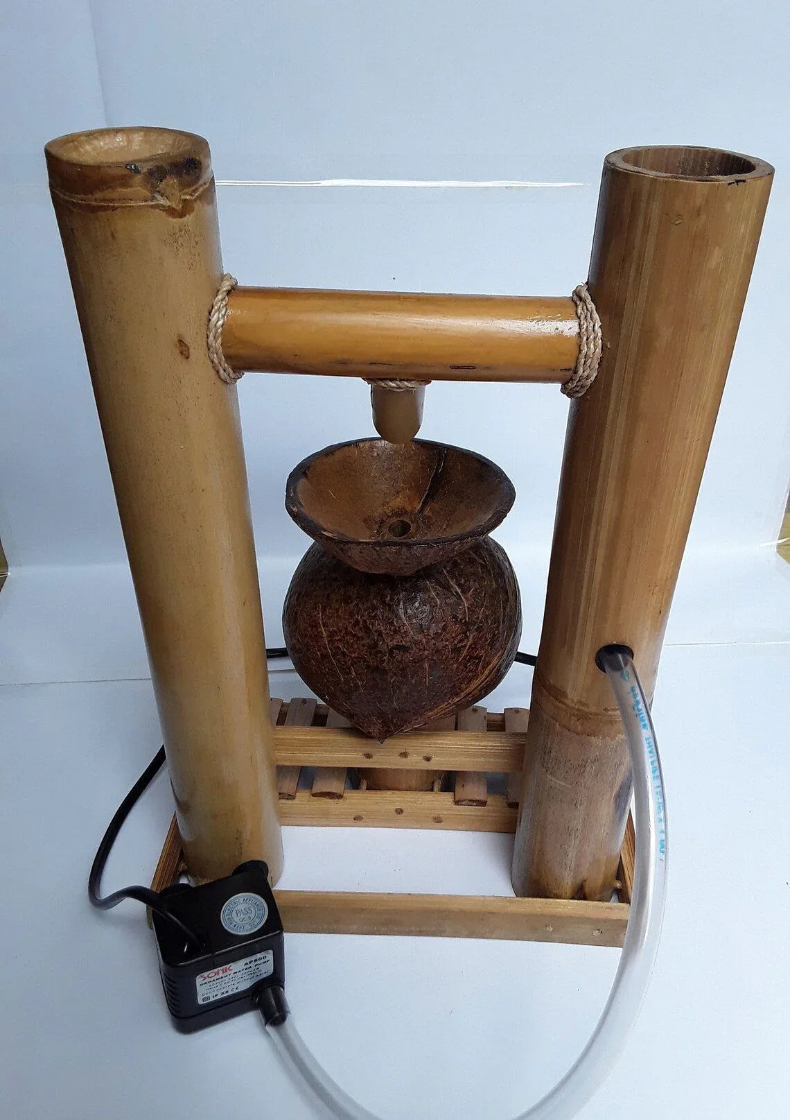 Handcrafted coconut shell and bamboo water fountain, mini fountain, indoor fountain - ArtyCraftz.com