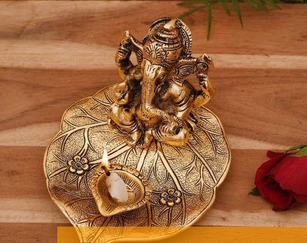 Handcrafted metal Lord Ganesha Diya Home Decor - ArtyCraftz.com