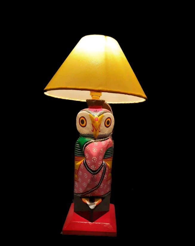 Handcraved Wooden Owl Natungram Night Lamp - ArtyCraftz.com