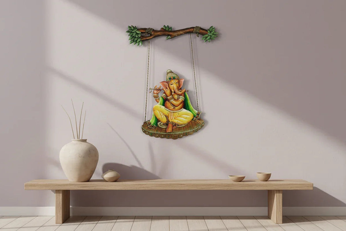 Handcrafted iron Ganesha swing wall hanging for home and pooja room decor- ArtyCraftz.com