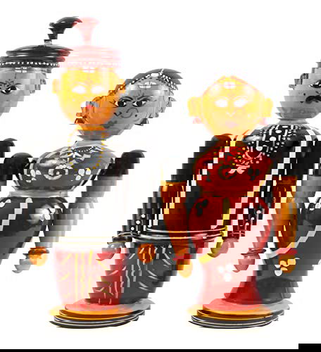 Handicraft Wooden Bride Couple Set (2Nos) |Handy Crafts & Idols(Size 5.5 inches Male,5 inches Female) - ArtyCraftz.com