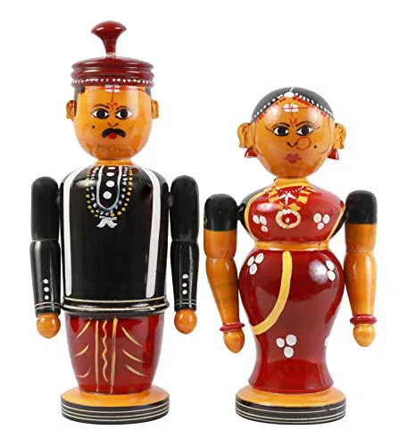 Handicraft Wooden Bride Couple Set (2Nos) |Handy Crafts & Idols(Size 5.5 inches Male,5 inches Female) - ArtyCraftz.com