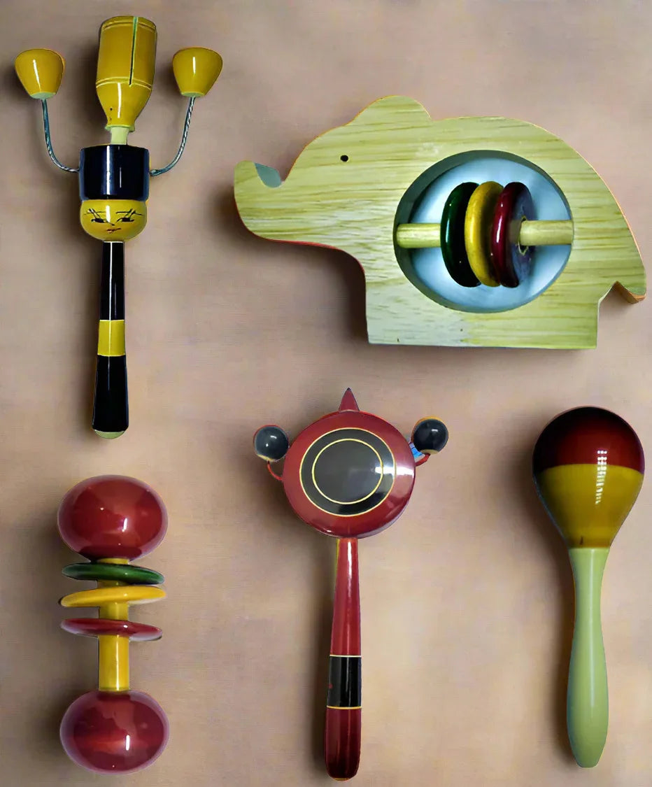 Handicrafted Sound Making Rattles for Babies and Infants - Music Maker and Entertainement Toys for Kids - Combo paclk of 5 nos - ArtyCraftz.com