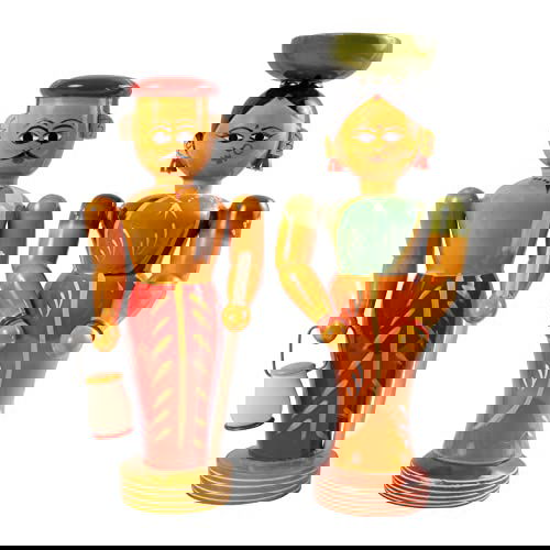 Handicrafts Wooden Showpiece Indian Farmer Couple Human Figure Standard Multicolour - ArtyCraftz.com