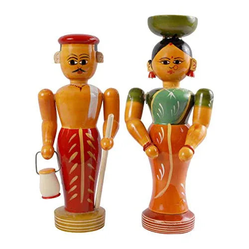 Handicrafts Wooden Showpiece Indian Farmer Couple Human Figure Standard Multicolour - ArtyCraftz.com