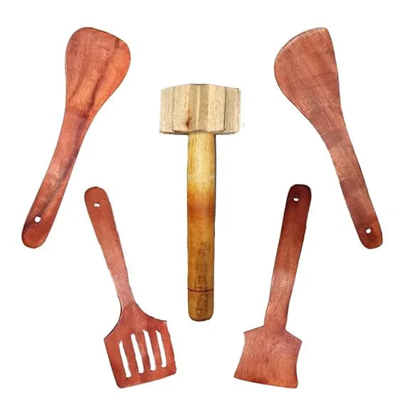 Handicrafts Wooden Spoon Natural Handmade Cooking Spoon Set, Kitchen Utensils, Frying Spoon Ladles & Turning Spatula Nonstick Spoon Set for Cooking