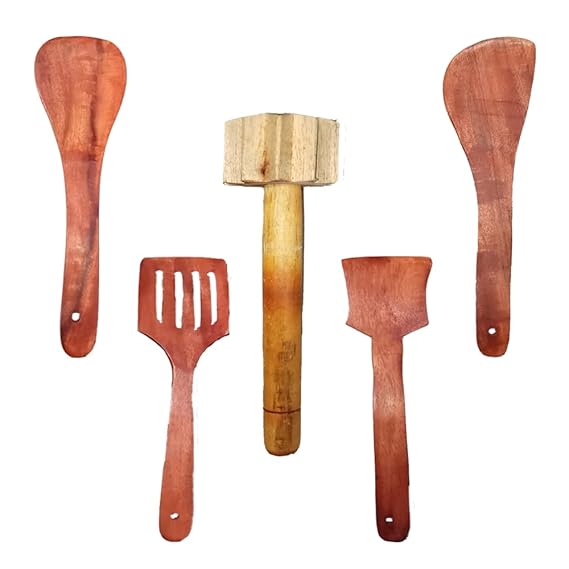 Handicrafts Wooden Spoon Natural Handmade Cooking Spoon Set, Kitchen Utensils, Frying Spoon Ladles & Turning Spatula Nonstick Spoon Set for Cooking