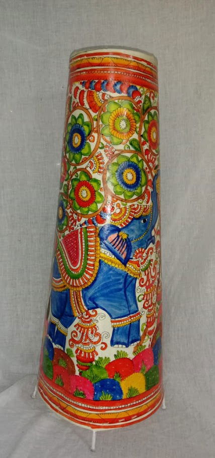 Handmade 25 Inches Elephant Painted Leather Lamp Multi Color 25 Inches - ArtyCraftz.com