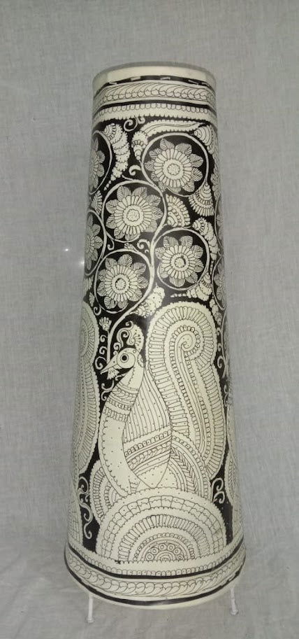 Handmade 25 Inches Peacock Painted Leather Lamp Black Color 25 Inches - ArtyCraftz.com