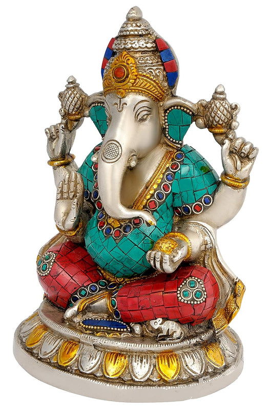Handmade 8 Inches Brass Ganpati Murti for Home Temple and Gifting-ArtyCraftz.com