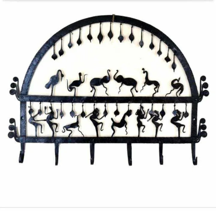 Handmade Black Wrought Iron Trible Dance with bird Key chain Holder - ArtyCraftz.com