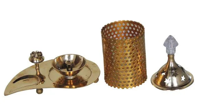 Handmade Brass Deepak Oil Lamp Deep With Jali Cover - ArtyCraftz.com
