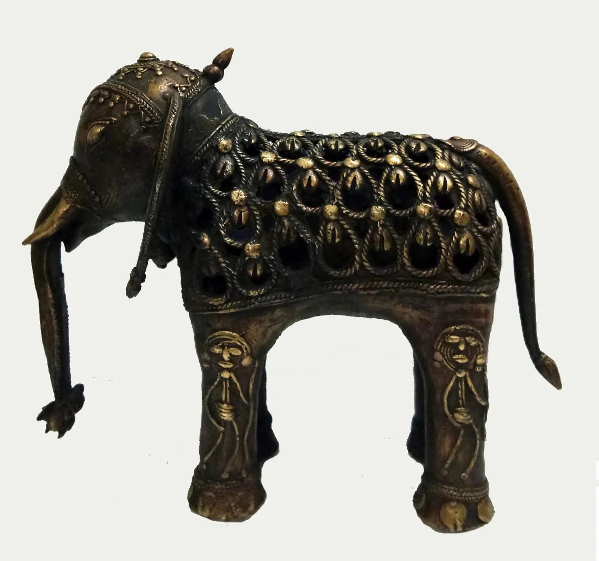 Handmade Brass Jali Elephant With Trunk up Dhokra Showpiece main View-ArtyCraftz.com