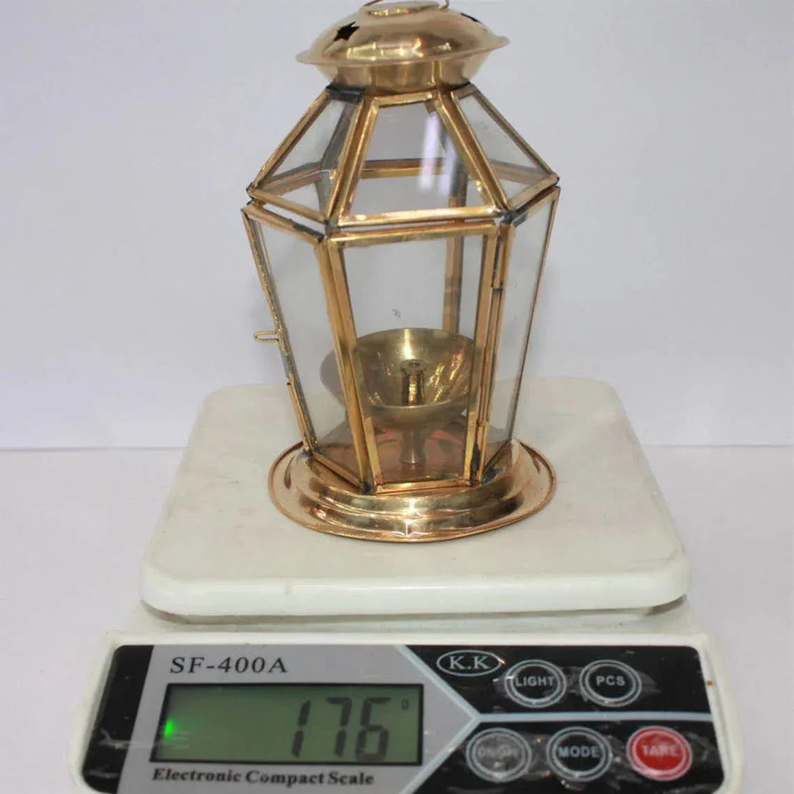 Handmade Brass Lantern Akhand Diya (Gold) 6 Inches - ArtyCraftz.com