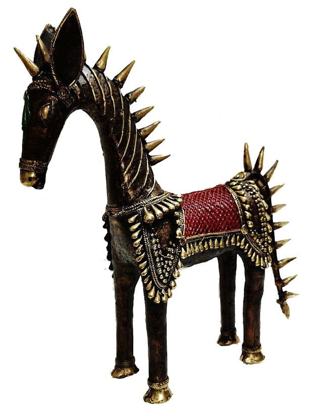 Handmade Brass Red Khanta Horse Dhokar Showpiece - ArtyCraftz.com