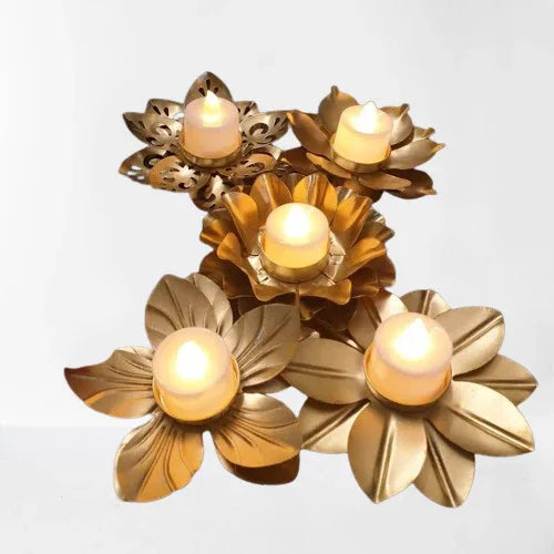 Handmade Brass T-Light Holder Lotous Design for Home Decor and Gifting - ArtyCraftz.com