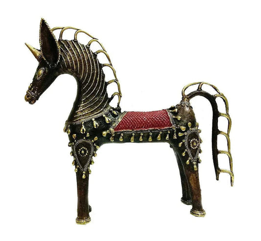 Handcrafted Dhokra Horse Sculpture -Tribal Brass Horse Showpiece for Ethnic Home Decor-ArtyCraftz.com