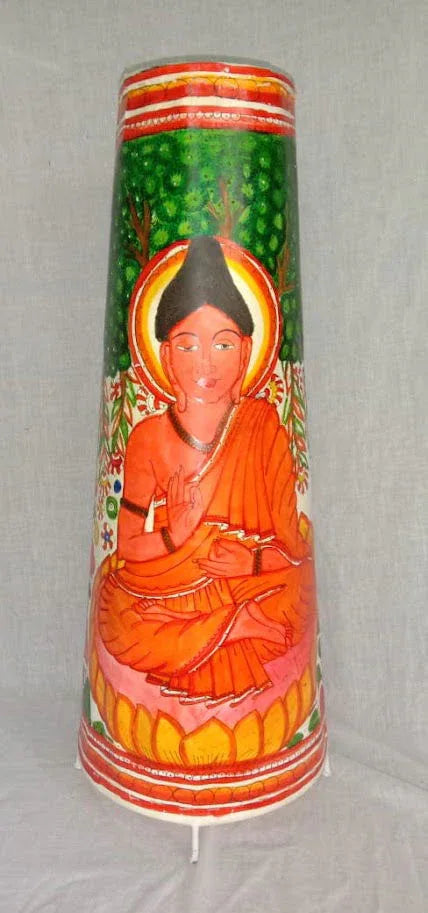 Handmade Buddha Painted Leather Lamp Red with Multi Color 25 Inches - ArtyCraftz.com