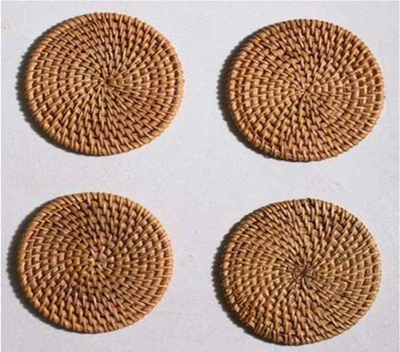 Handmade Cane Coaster - Round Shape for Home Decor and Gifting Set of 4 Coaster - ArtyCraftz.com