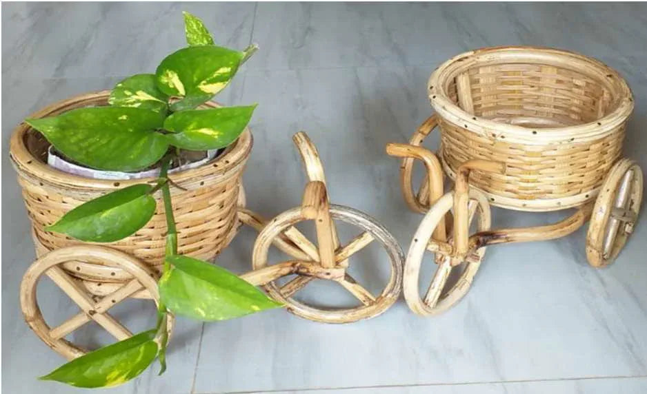 Handmade Cane Decorative Cart Planter Holder - ArtyCraftz.com