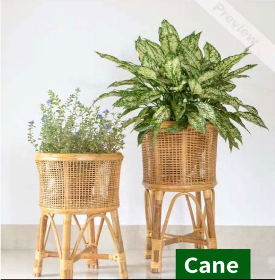 Handmade Cane Planter with Stand -Large for Home Decor - ArtyCraftz.com