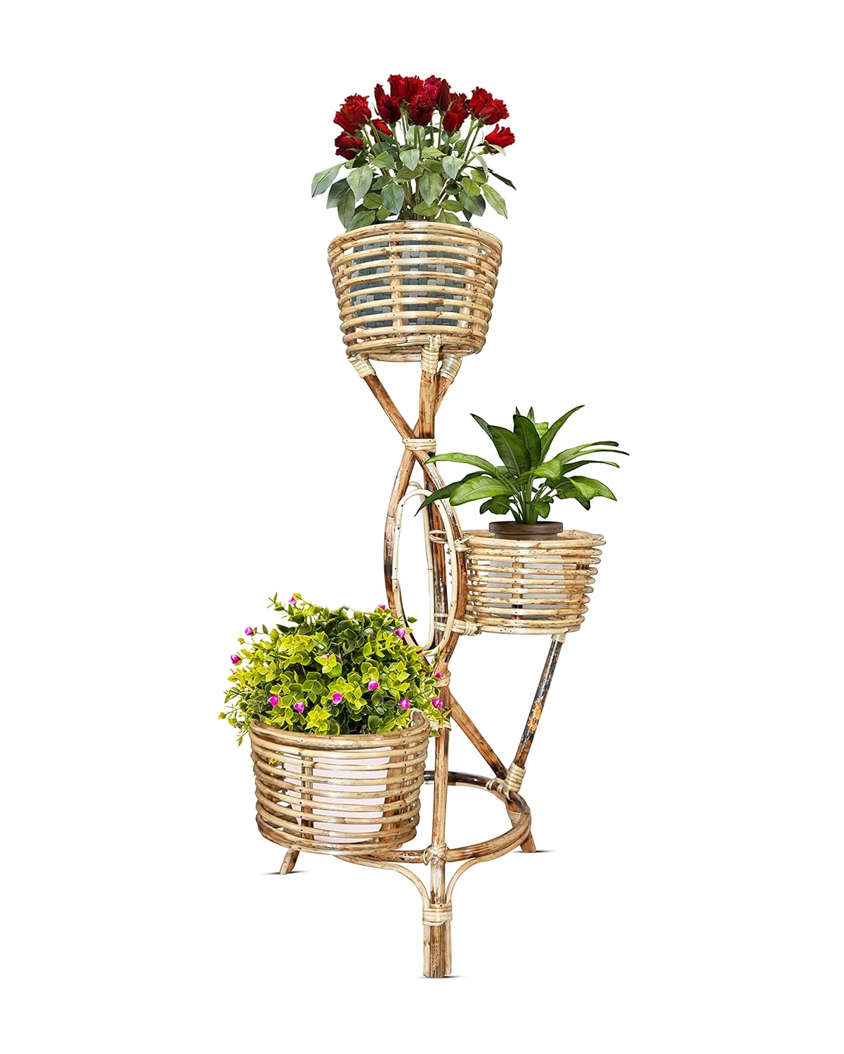 Handmade Cane Planter with Stand - 3 In One