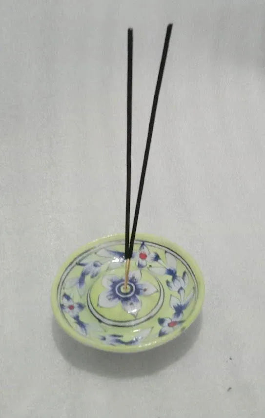 Handmade Ceramic Blue art Pottery Incense Stick Holder Light Green Color - ArtyCraftz.com