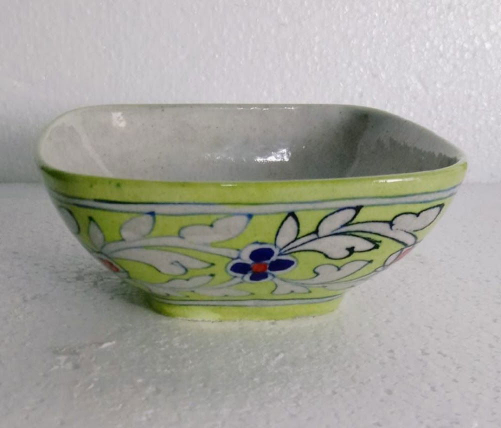 Handmade Ceramic Bowl for Serving Food 6 Inches Green Color - ArtyCraftz.com