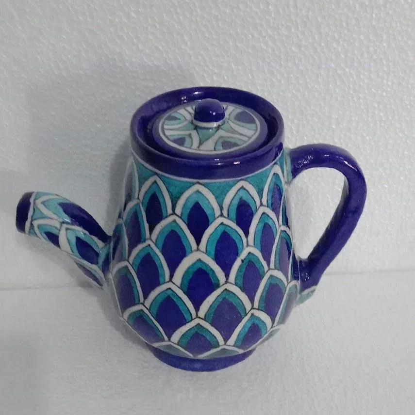 Handmade Ceramic Coffee Pot and Kettle for Kitchen, Home Decor 8 Inches Blue with White Color - ArtyCraftz.com