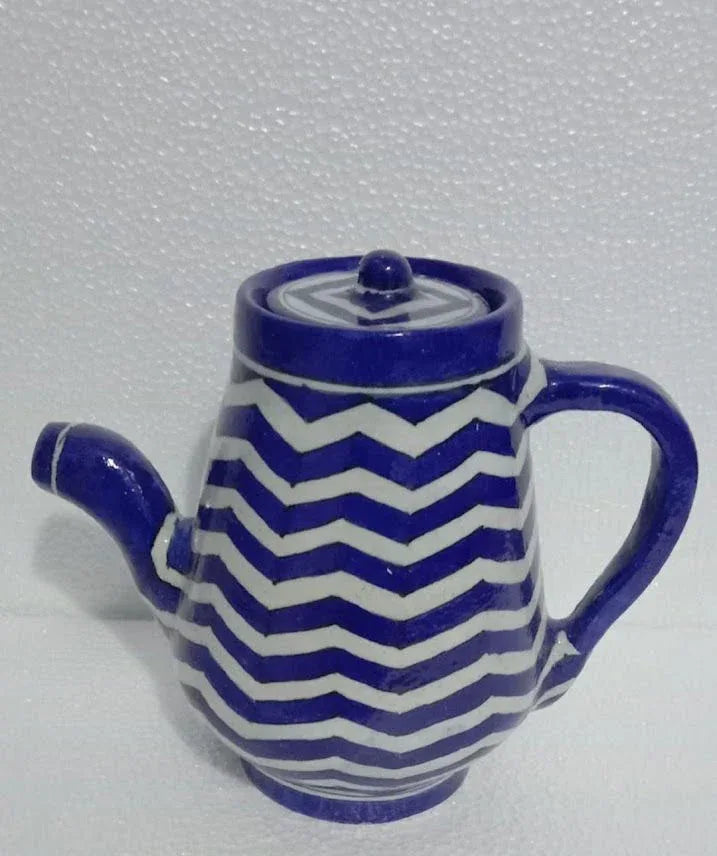 Handmade Ceramic Coffee Pot and Kettle for Kitchen, Home Decor 8 Inches White with Blue Color - ArtyCraftz.com