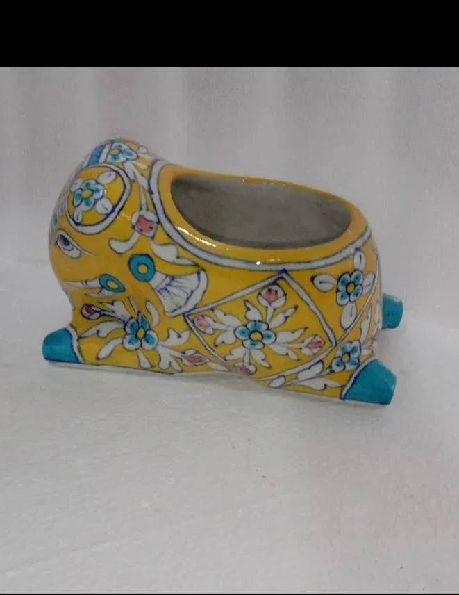 Handmade Ceramic Elephant Tissue Holder for Home Decor and Gifting Yellow Color - ArtyCraftz.com