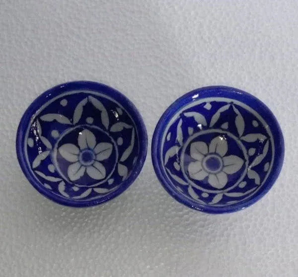 Handmade Ceramic Floral Bowl Set of 2 Blue Color - ArtyCraftz.com