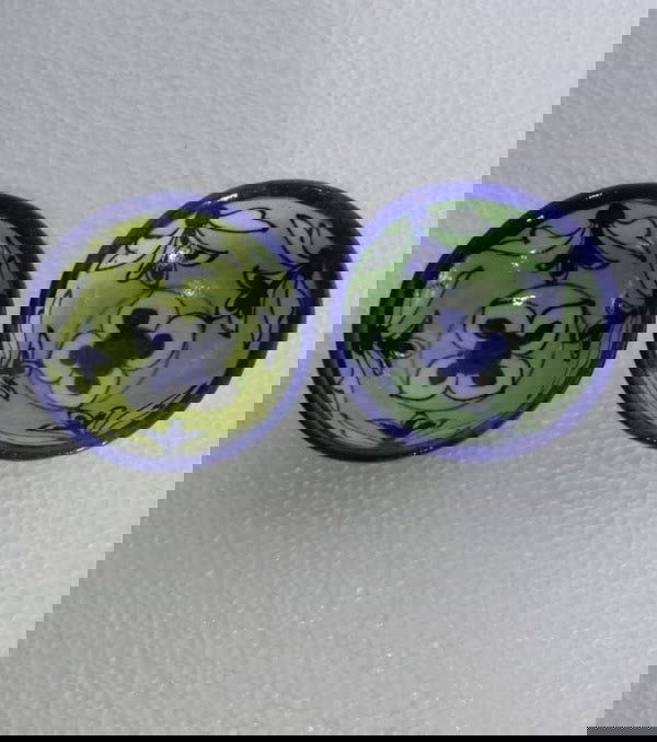 Handmade Ceramic Floral Bowl Set of 2 Blue with Green Color - ArtyCraftz.com