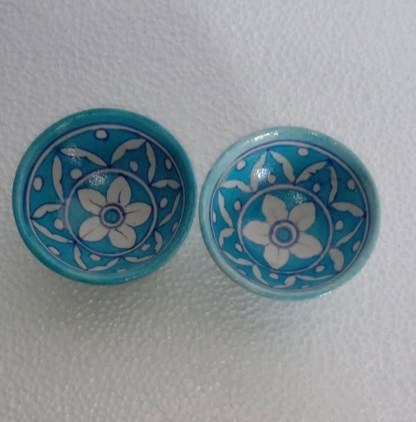Handmade Ceramic Floral Bowl Set of 2 Sky Blue Color - ArtyCraftz.com