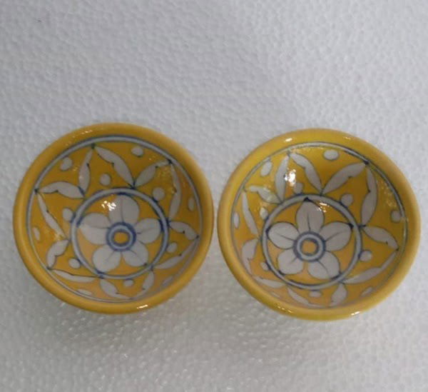 Handmade Ceramic Floral Bowl Set of 2 Yellow Color - ArtyCraftz.com