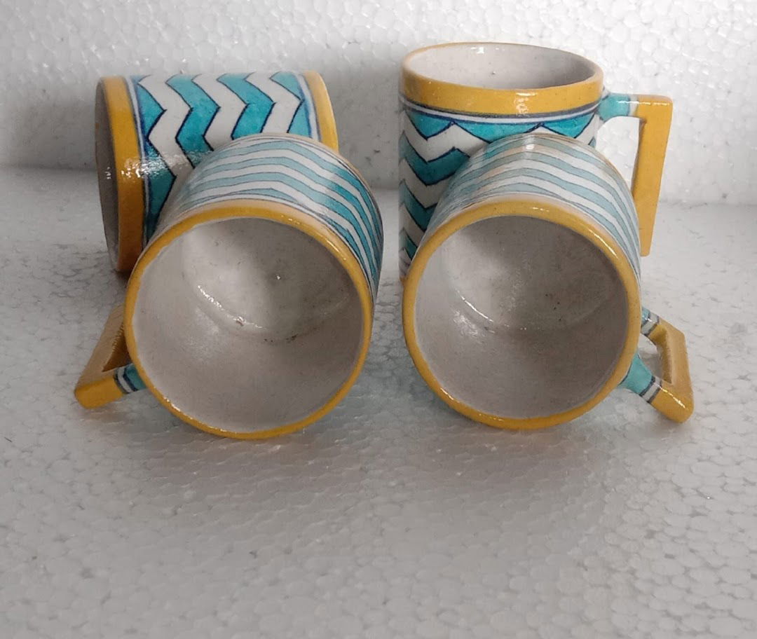 Handmade Ceramic Mugs for Home Decor and Gifting Set of 4 Mugs Yellow Color - ArtyCraftz.com