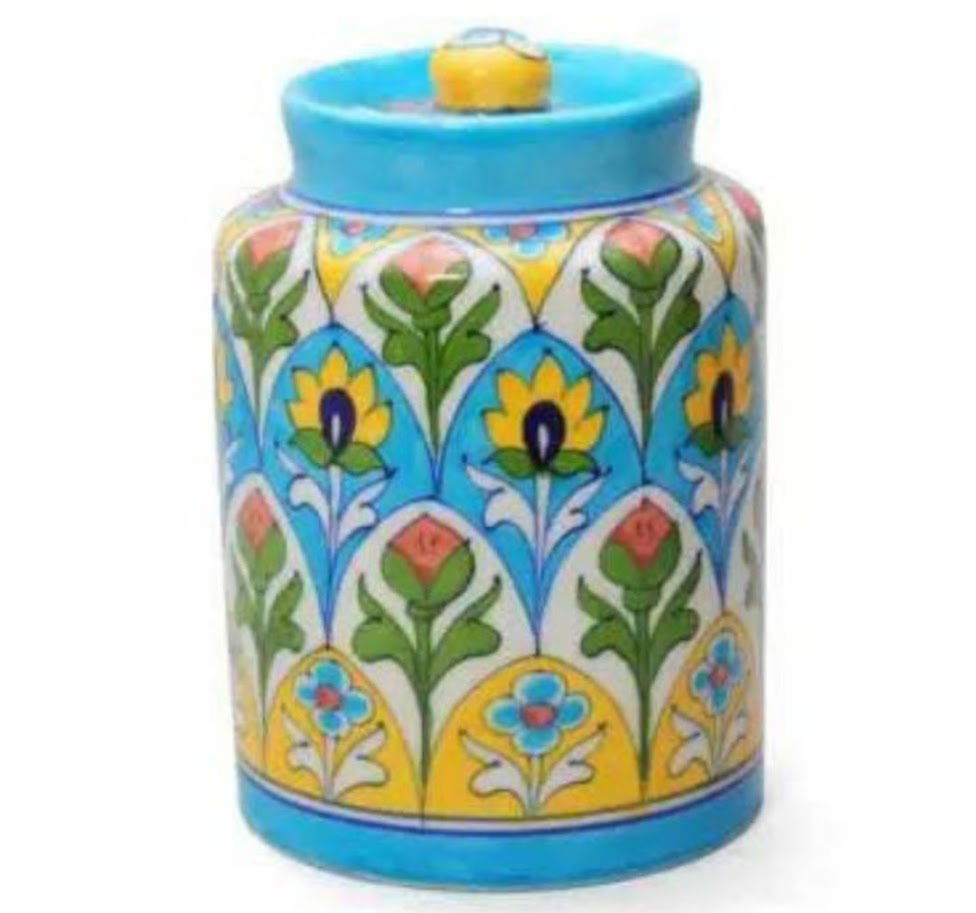 Handmade Ceramic Pickle Jar ceramic Jars Containers For Storage Barni for Dining Table Sky Blue Color 6 Inches - ArtyCraftz.com
