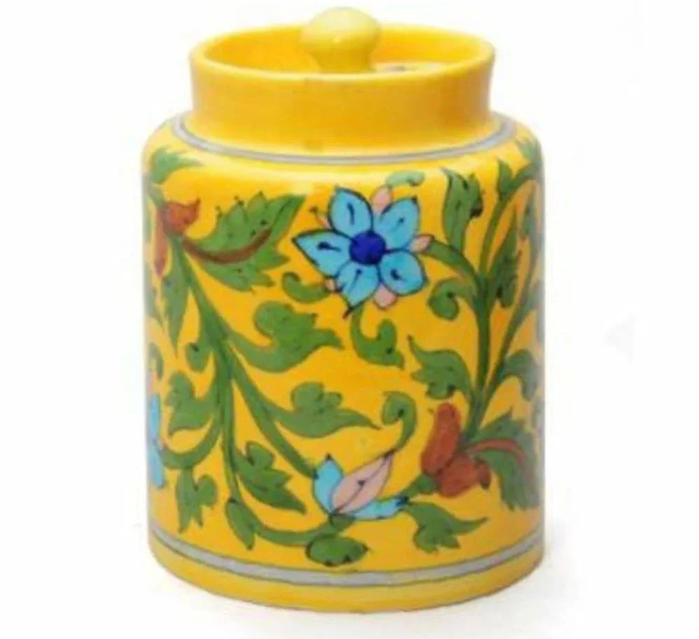 Handmade Ceramic Pickle Jar ceramic Jars Containers For Storage Barni for Dining Table Yellow Color 6 Inches - ArtyCraftz.com