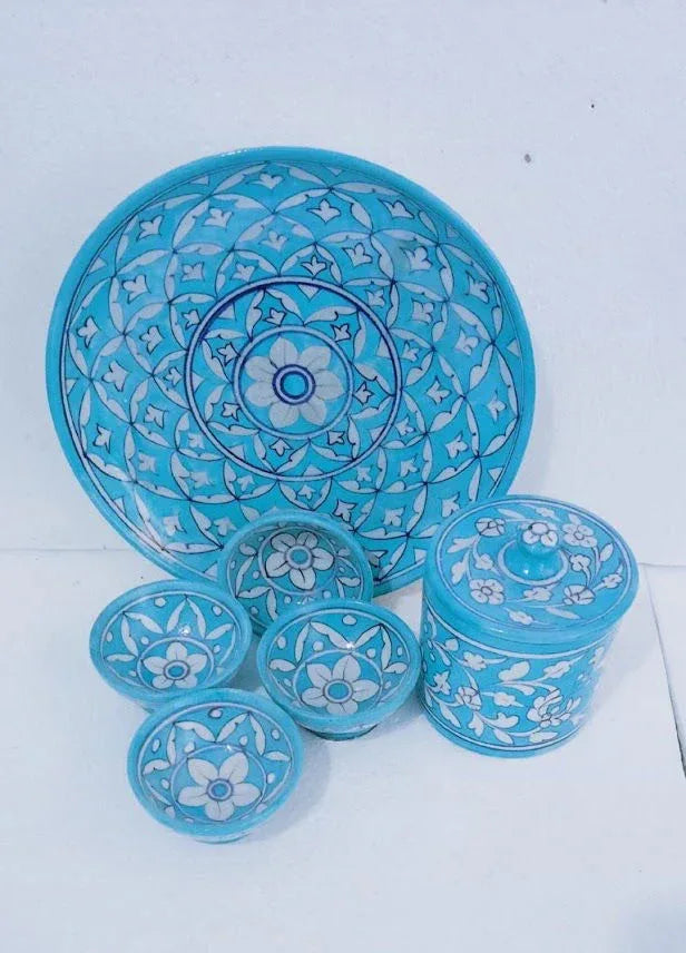 Handmade Ceramic Plate with Bowl and Powder Box - ArtyCraftz.com