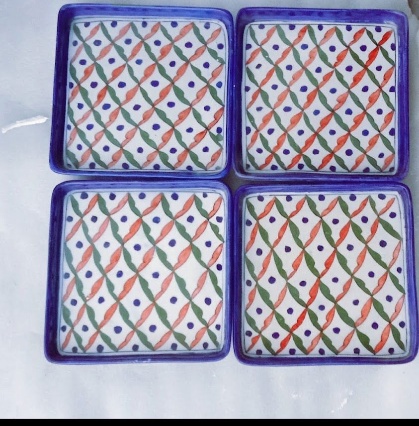 Handmade Ceramic Tray for Serving Fruits and Vegatables Blue Color 10 Inches Set of 4 Tray - ArtyCraftz.com